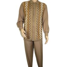 Men Silversilk 2pc Fancy walking leisure suit Italian woven knits 14010 Taupe image 2