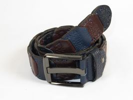 Men Genuine Leather Belt PIERO ROSSI Turkey Croc print Hand Stitch 69 Brown navy image 5