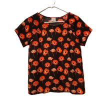 Cabi Womens Flanders T-Shirt Orange Black Floral Raglan Sleeve Jewel Neck XS - £11.91 GBP