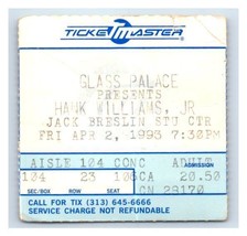 Hank Williams Jr.Concerto Ticket Stub Aprile 2 1993 East Lansing Michigan - £36.55 GBP