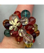 Vtg Ring Bubble Colorful Beads Floral Cluster One Size Stretch Band - $12.96