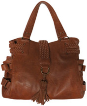 Steve Madden BSamba Leather Purse Satchel Tote with Braid Cognac NWT - $44.99