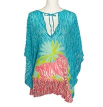 Lilly Pulitzer 100% Silk Caftan Cover Up Tiger Palm Tree Animal Print Se... - £108.98 GBP