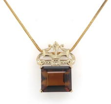 14k Gold Deco Style Large 43ct Genuine Natural Madeira Citrine Necklace (#J6239) - £2,230.43 GBP
