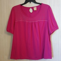 Faded Glory Size 3X Lolita Pink Shiny Silver Tone Accent Short Sleeve Shirt - £7.82 GBP