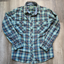 Woolrich Flannel Shirt Men Large Green Plaid Long Sleeve Button Up Flap ... - £23.54 GBP
