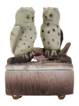 Vintage Lefton Japan Owl Couple On Limb Trinket Jewelry Box Hand Painted 5090 - £15.73 GBP