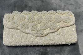 Vintage White Pearl Beaded And Sequin Clutch Evening Bag Hand Made in Hong Kong - £19.14 GBP