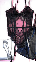 Nwt Victoria&#39;s Secret Unlined Xs Teddy One-piece Bodysuit Black Lace Shine Strap - £93.86 GBP