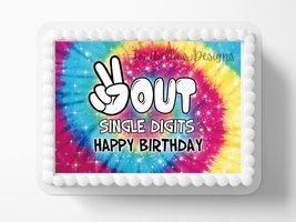 Ten Year Old Birthday Peace Out Single Digits Tie Dye Edible Image Edible Cake T - £13.00 GBP