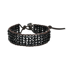 Shimmering Four Row Black Luster Crystal Net Leather Bracelet - $14.54