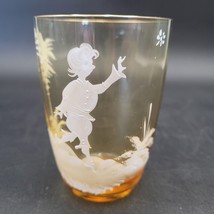 Mary Gregory Boy Chasing Butterfly Hand Painted Blown Gold Amber Bohemian Glass - £12.65 GBP