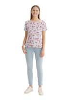 Women T-Shirt Charter Club Cotton Floral-Print T-Shirt Size Small White - $10.39