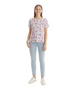 Women T-Shirt Charter Club Cotton Floral-Print T-Shirt Size Small White - $10.39