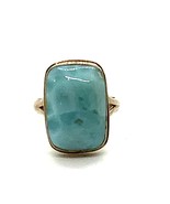 Vintage Sterling Silver Natural Larimar Stone Cabochon Solitaire Ring si... - $917.30 MXN