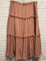 Soft Surroundings Womens Tiered Pom Pom Midi Skirt Brown Lined Elastic W... - $36.42