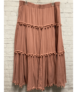 Soft Surroundings Womens Tiered Pom Pom Midi Skirt Brown Lined Elastic W... - £28.63 GBP