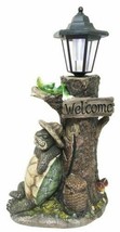 Summer Turtle Tortoise & Frog Hiker Statue With Solar Powered Lantern LED Light - $74.99