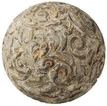 Decorative Ball Round Distressed Antique Gray White Wood Hand-Carved Carv - $279.00
