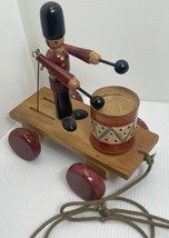 1983 Louis Nichole Wooden Pull Toy Boy Drummer Wood Vintage 7.5” - £18.66 GBP