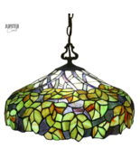 Green Nature's Embrace Hanging Light Tiffany Pendant Lamp Stained Glass 18 inch - $306.35