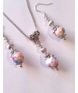 Victorian flower porcelain silver jewelry set rose pink flowers porcelai... - $73.24 CAD