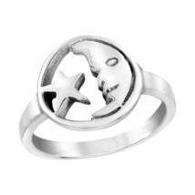Sweet Dream Crescent Moon and Night Star .925 Silver Ring-9 - £16.90 GBP