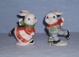 Homco 5305 Skating Bunnies 2 Figurines Home Interiors Rabbits - $5.99