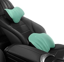 Car Pillow Set Car Seat Cushion Lumbar Seat Backrest Headrest Neckrest Green - £33.14 GBP