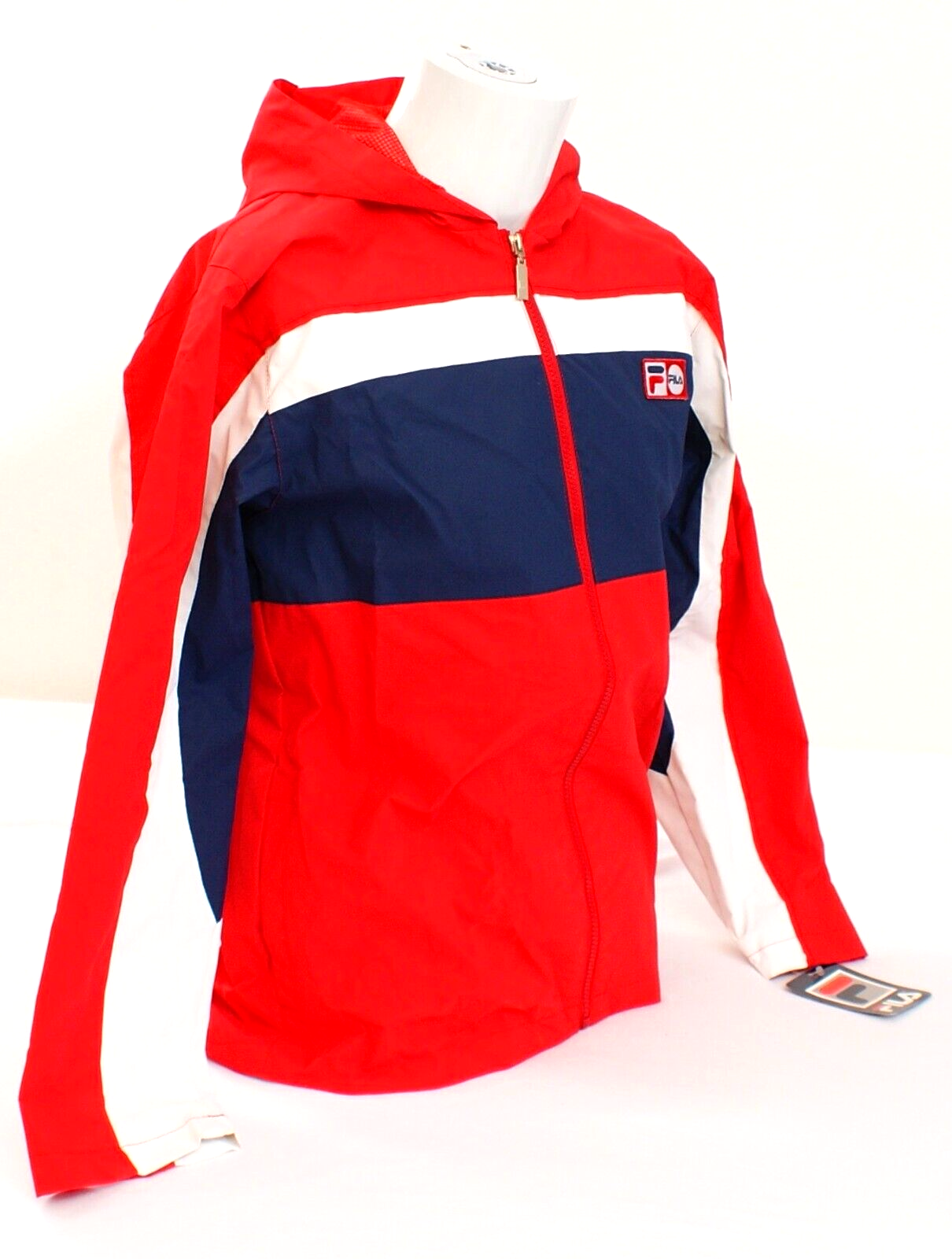 Fila Red White Blue Hooded Rain Jacket Youth Boy s L Size 16 18 NWT
