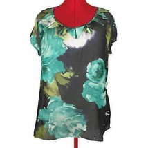 Merona Turquoise Rose Floral Print Rayon Blend Blouse Top Women Size XL - £15.65 GBP