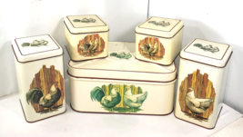 Cheinco Tin Canister Set w Lids Bread Box Chicken &amp; Rooster Farmhouse De... - £79.82 GBP