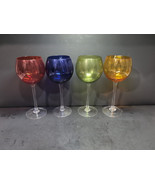 Vintage Balloon Wine Glasses Cocktail Goblets Clear Stems Hand Blown Gem... - $39.60