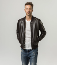 Brown Leather Jacket Men Bomber Pure Lambskin Size XS S M L XL XXL Custo... - £111.71 GBP