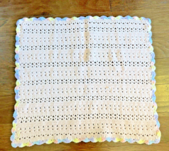 Baby Blanket Afghan Hand-Crocheted 22&quot; x 24&quot; Pink w/ Multicolor Trim - £24.61 GBP