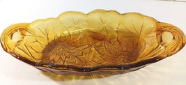 Vintage AMBER Glass Oval NAPPY SERVING RELISH DISH Embossed Daisies - £15.00 GBP
