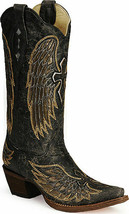 Corral Boots A1967 Ladies Western Black~Gold Wings &amp; Cross  - £223.64 GBP