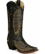 Corral Boots A1967 Ladies Western Black~Gold Wings &amp; Cross  - £227.81 GBP