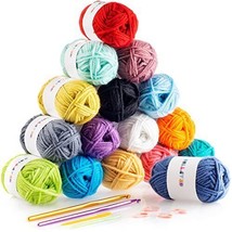 Сrochet Kit 16x20g Acrylic Yarn Skeins, 2Hooks,2 Weaving Needles 4 Stitch Makers - £31.50 GBP