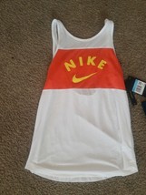 NEW NWT Nike Girls Tank Top White red open back Sz- M Med 12-14 / DD2389-102 - £15.18 GBP