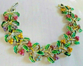 Vintage enamel fruit leaves colorful link 7.75 inch Bracelet - $29.69