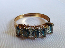 14k yellow gold Blue Sapphire Marquise Cut Round cut Diamonds Ring Band ... - £297.22 GBP