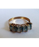 14k yellow gold Blue Sapphire Marquise Cut Round cut Diamonds Ring Band ... - £297.25 GBP