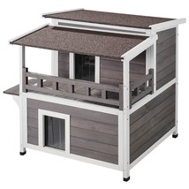 VEVOR Outdoor Cat House 2-story Wooden Feral Cat Shelter with  Balcony &amp; Roof - £155.51 GBP