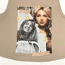 Britney Spears Tank Top Women&#39;s Large Tan Lucky Ribbed Printed - $22.00