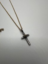 Vintage Gold Sterling Silver Cross Necklace 30” - £19.49 GBP