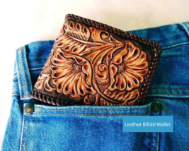 Personalize Leather wallet, Hand Tooled Leather Bifold Wallet, Men&#39;s wallet - £35.16 GBP