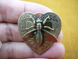 (b-bug-152) Horse fly insect bug heart shaped pin brass flower brooch love lover - £13.92 GBP