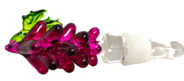 Vintage Purple Art Glass Wine Bottle Stopper Grapes 5&quot; w/Rubber End Holi... - £14.14 GBP