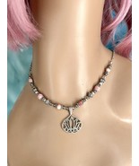 Lovely Lotus Pendant With Pink Jasper And Pearl Enhancements - $25.25